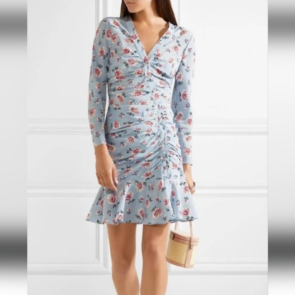 Veronica Beard Rowe 100%silk Dress Sky Blue Multi Size 6